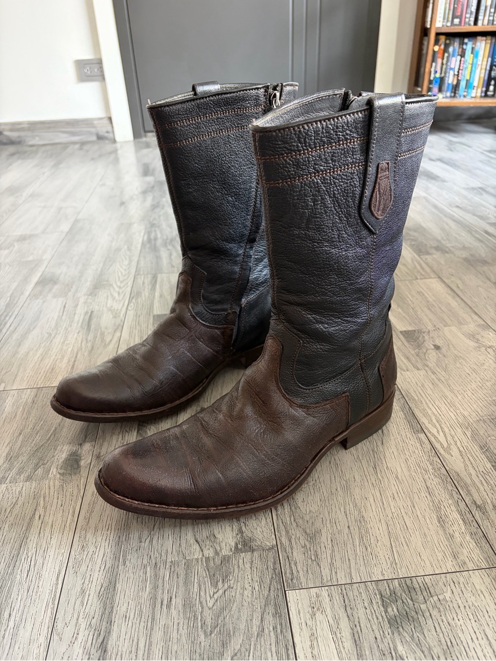 Cuadra Two-Tone Brown and Black Western Zipper Deerskin and Leather Boots